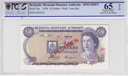 1978 10 Dollars Specimen Bermuda